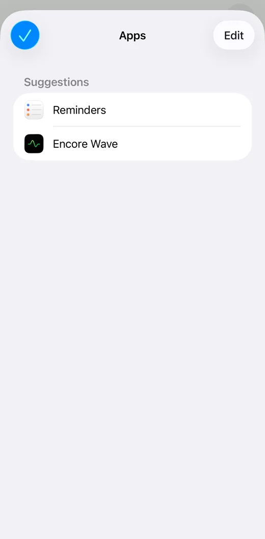 The More screen: the Apps list with Encore Wave, and Edit at the top right